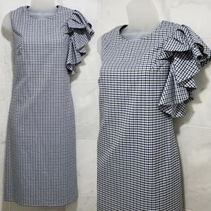 Banana Republic Plaid Ruffle Shoulder Sheath Dress